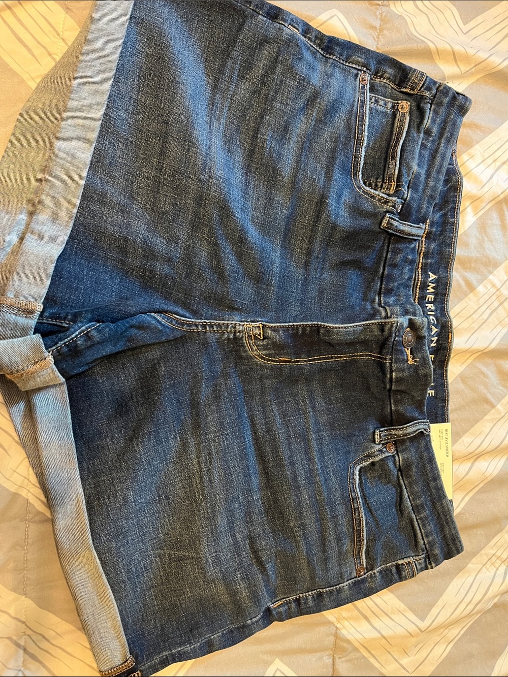 American Eagle Outfitters Dark Blue Denim Roll-Cuff Jean Shorts